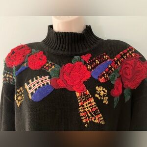 CAROLE LITTLE cotton ramie pullover sweater floral sustainable embroidery S